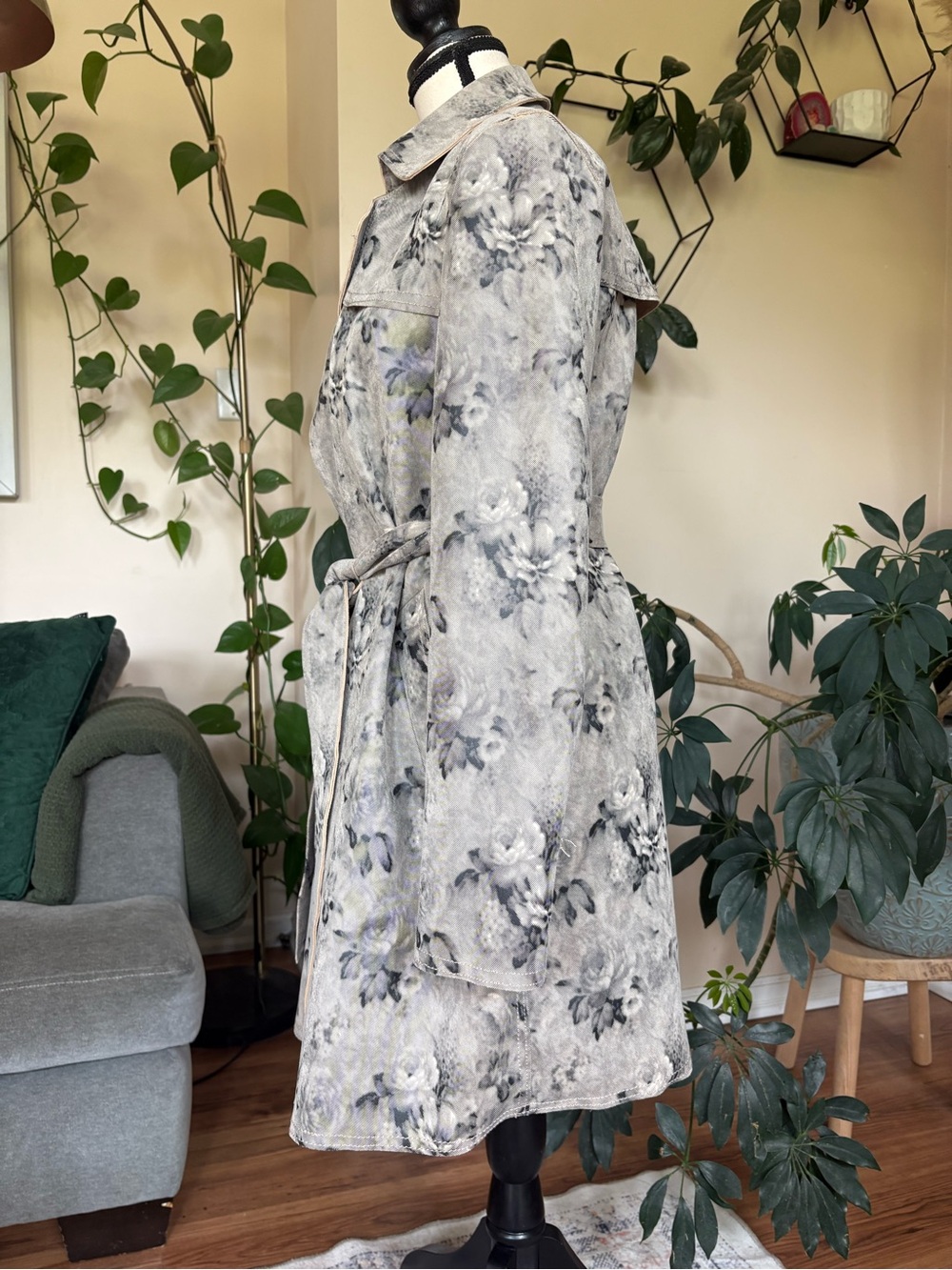 Y2K Suzy Shier Rose Print Trench Coat - Picture 6 of 11